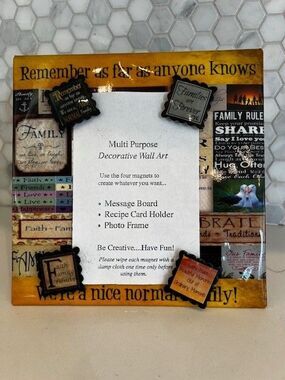 MAGNETIC FAMILY MESSAGE BOARD, PHOTO FRAME, RECIPE CARD HOLDER 4 MAGNETS NEW